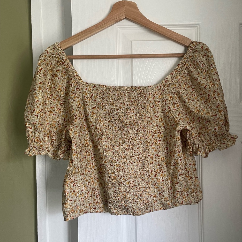 Madewell Cream Floral Puff Sleeve Crop Top - Picture 4 of 4